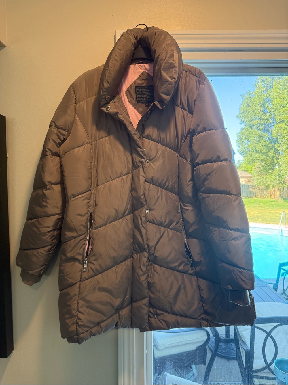 Steve Madden Brown Puffer Coat with Pink Lining